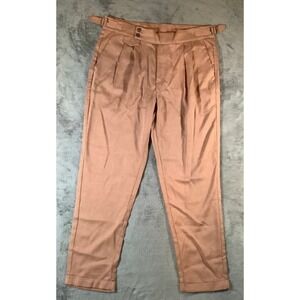 Floerns Men's L Pleated Dress‎ Pants Brown Side Adjusters Cuffed Tapered